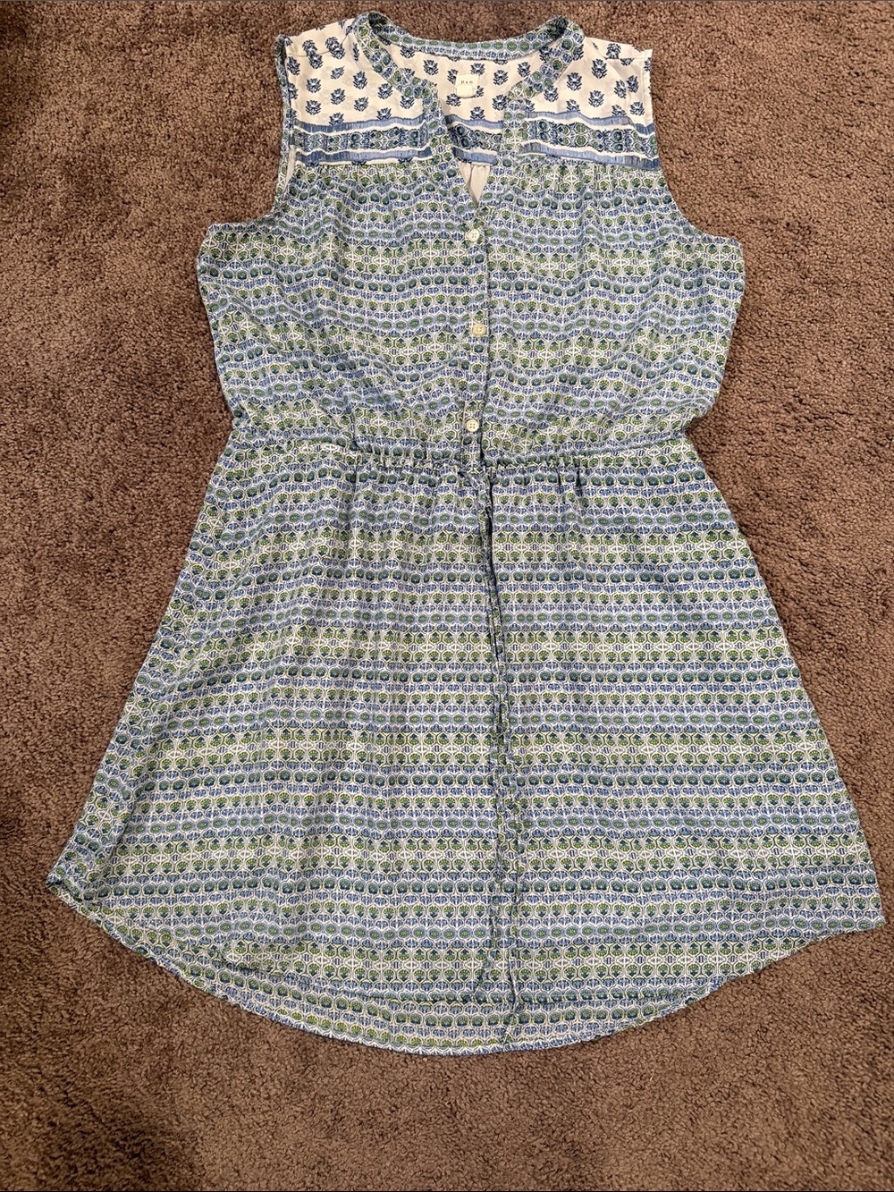 GAP Sleeveless Blue & Green Printed Summer Dress